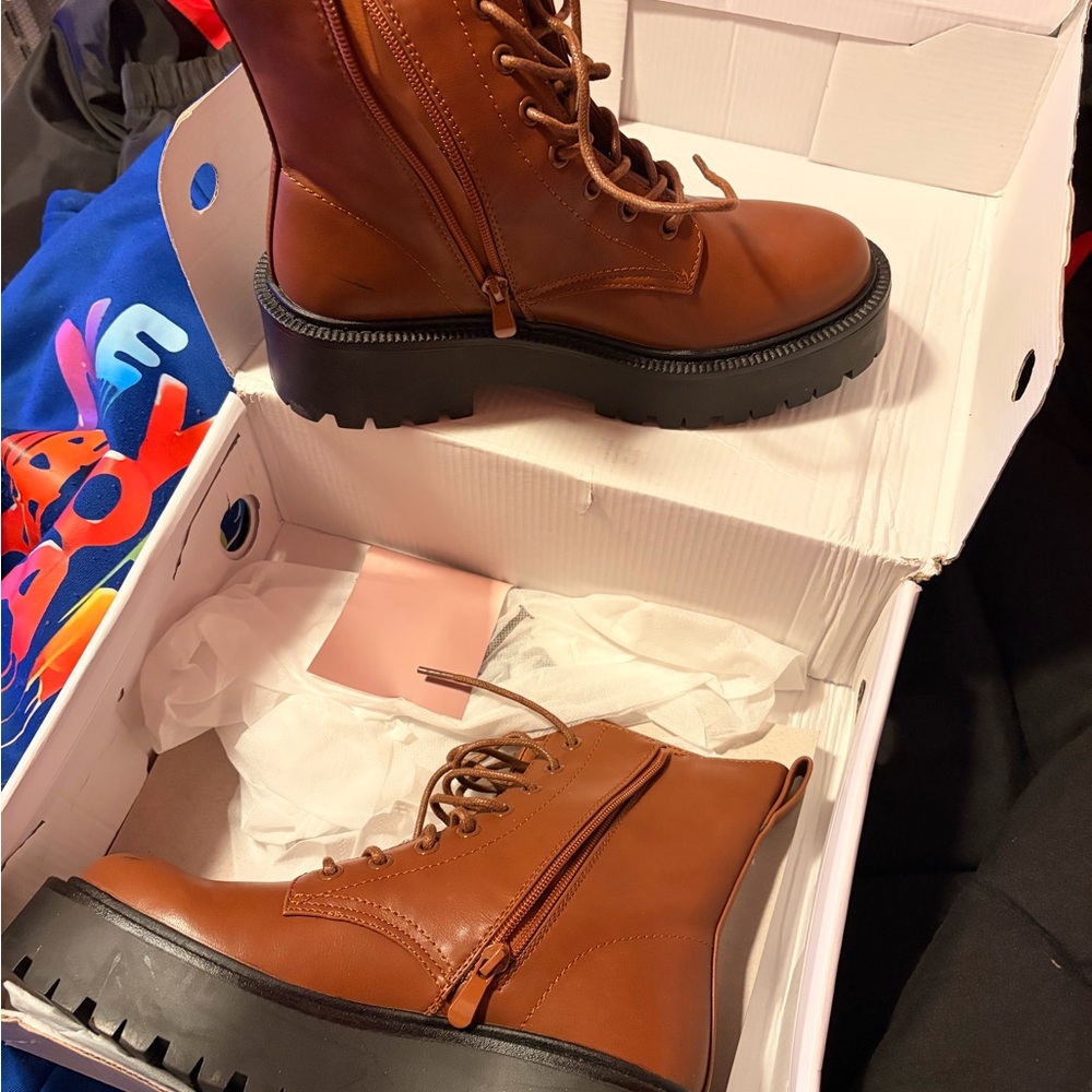 Brown Lace-Up Combat Boots